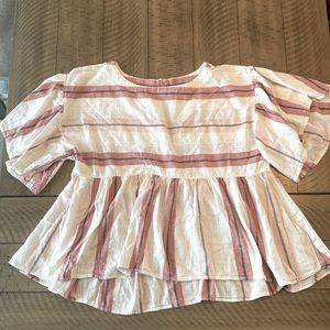 American Eagle Women’s Striped Short Sleeve Peplum Blouse size XL in white/pink